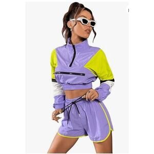 2 Pc Fashion Nova LS Crop Top & Shorts Jogger Set - Size Medium